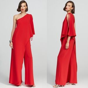 NWOT Halston Ignacia Flame Red Luxe Crepe One Shoulder Jumpsuit Size 8